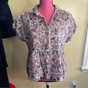 Floral 100% Linen Peplum Blouse